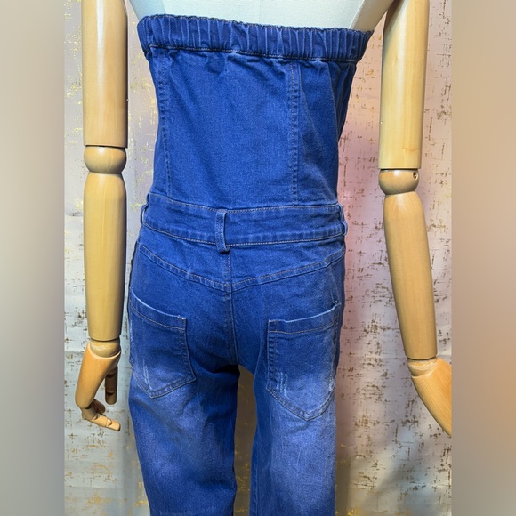 Strapless Blue Denim Women's Overalls - Picture 5 of 6